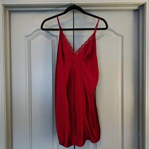 Oscar de la Renta Pink Label Red Satin Lace Slip Dress Luxury Lingerie M